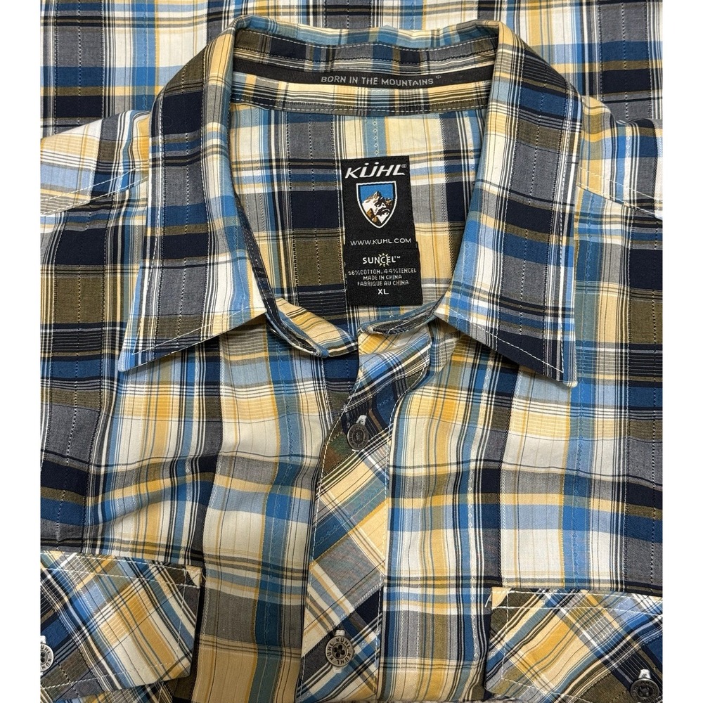 KUHL Suncel Button Up Shirt Mens XL Yellow Black Plaid Short Sleeve Outdoor - Picture 1 of 5